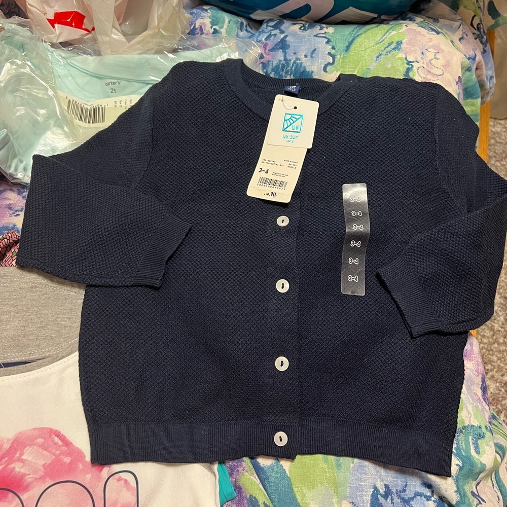 Bundle sz 4 Girls Gap long sleeve knit, Uniqlo navy Cardigan Rapunzel pink Dress